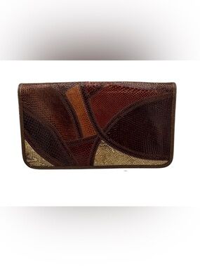 Vintage Clutch Lizard Patchwork Leather with Detachable Snap Strap